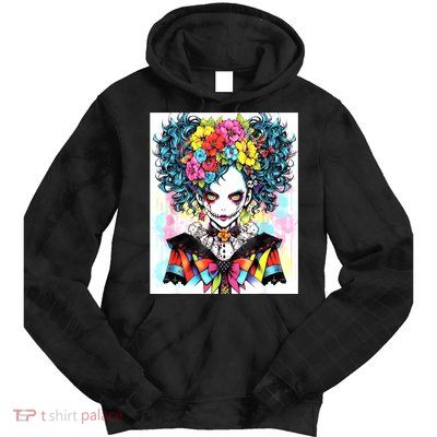 Elegant Edge: Vibrant Rebellious Design With Floral Accents Tie Dye Hoodie