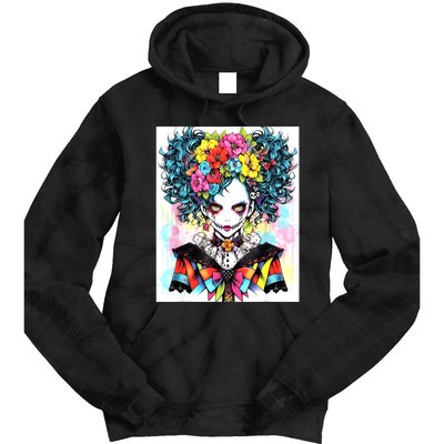 Elegant Edge: Vibrant Rebellious Design With Floral Accents Tie Dye Hoodie