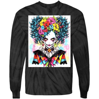 Elegant Edge: Vibrant Rebellious Design With Floral Accents Tie-Dye Long Sleeve Shirt