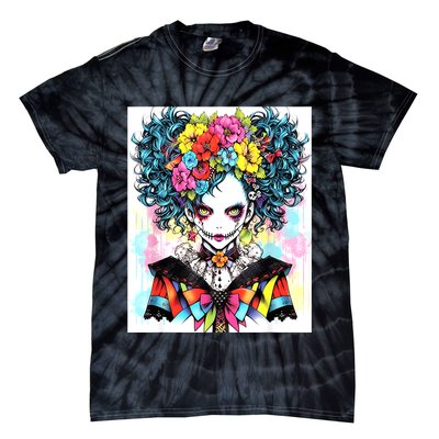 Elegant Edge: Vibrant Rebellious Design With Floral Accents Tie-Dye T-Shirt