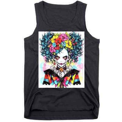 Elegant Edge: Vibrant Rebellious Design With Floral Accents Tank Top