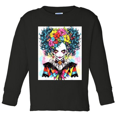 Elegant Edge: Vibrant Rebellious Design With Floral Accents Toddler Long Sleeve Shirt