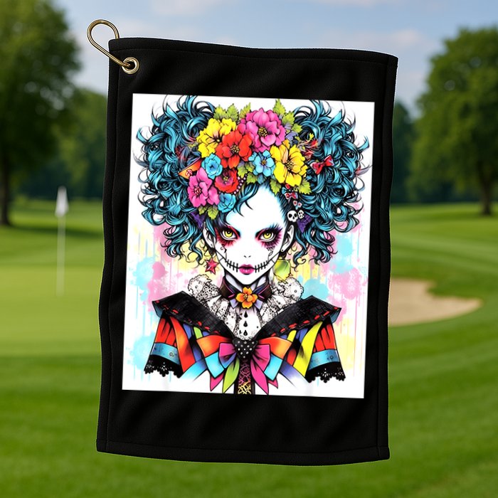 Elegant Edge: Vibrant Rebellious Design With Floral Accents Golf Towel