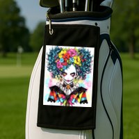 Elegant Edge: Vibrant Rebellious Design With Floral Accents Golf Towel