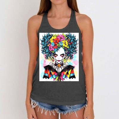 Elegant Edge: Vibrant Rebellious Design With Floral Accents Women's Knotted Racerback Tank