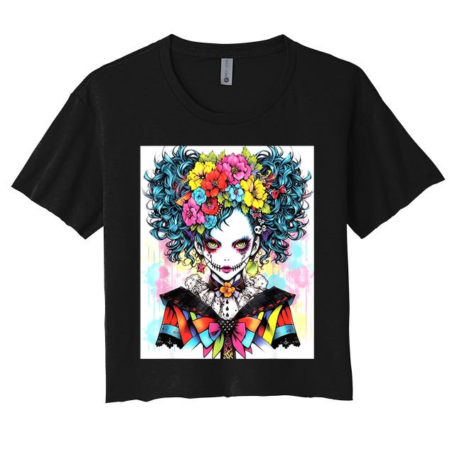 Elegant Edge: Vibrant Rebellious Design With Floral Accents Crop Top