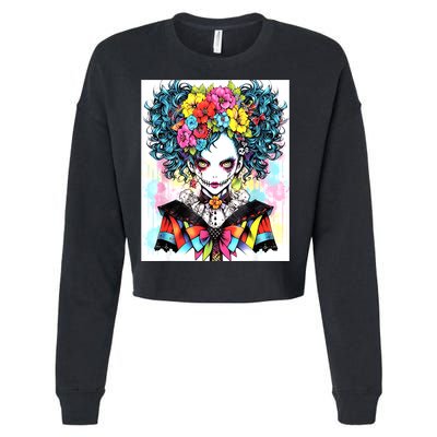 Elegant Edge: Vibrant Rebellious Design With Floral Accents Cropped Pullover Crew