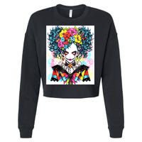 Elegant Edge: Vibrant Rebellious Design With Floral Accents Cropped Pullover Crew