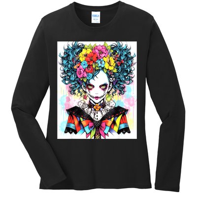 Elegant Edge: Vibrant Rebellious Design With Floral Accents Ladies Long Sleeve Shirt
