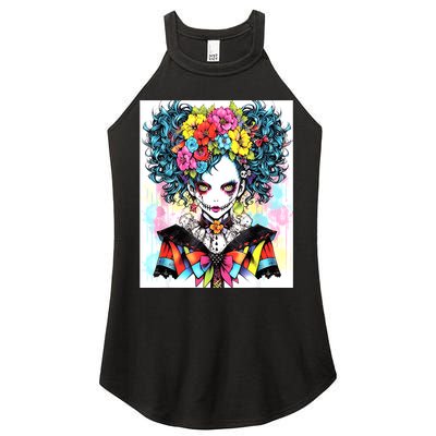 Elegant Edge: Vibrant Rebellious Design With Floral Accents Women's Perfect Tri Rocker Tank