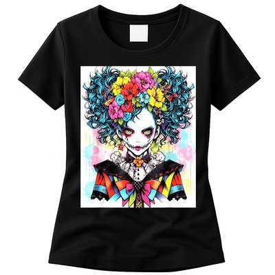 Elegant Edge: Vibrant Rebellious Design With Floral Accents Womens T-Shirt
