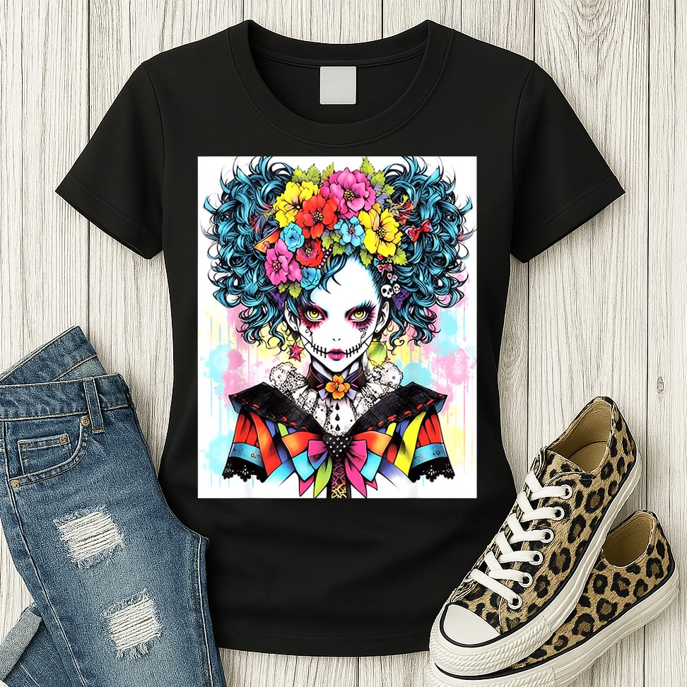 Elegant Edge: Vibrant Rebellious Design With Floral Accents Womens T-Shirt