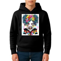 Elegant Edge: Vibrant Rebellious Design With Floral Accents Kids Hoodie