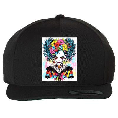 Elegant Edge: Vibrant Rebellious Design With Floral Accents Wool Snapback Cap