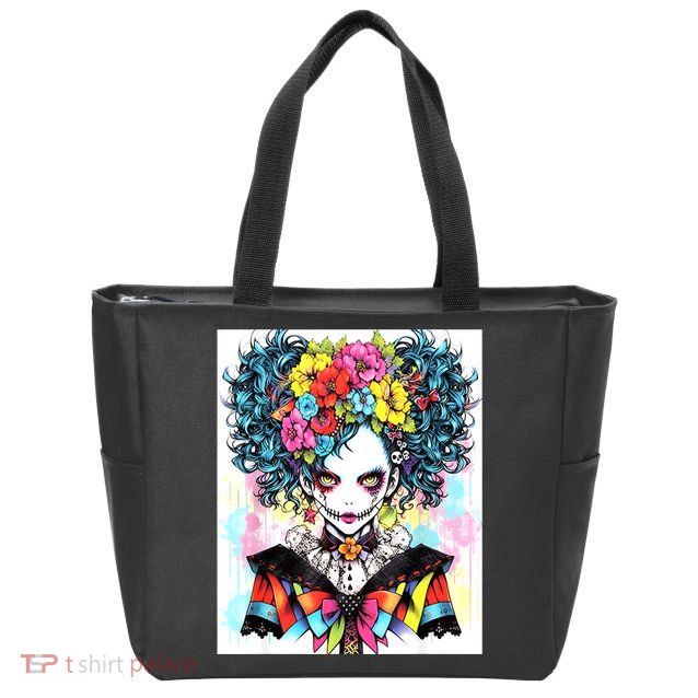 Elegant Edge: Vibrant Rebellious Design With Floral Accents Zip Tote Bag