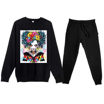 Elegant Edge: Vibrant Rebellious Design With Floral Accents Premium Crewneck Sweatsuit Set