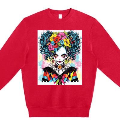 Elegant Edge: Vibrant Rebellious Design With Floral Accents Premium Crewneck Sweatshirt