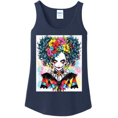 Elegant Edge: Vibrant Rebellious Design With Floral Accents Ladies Essential Tank