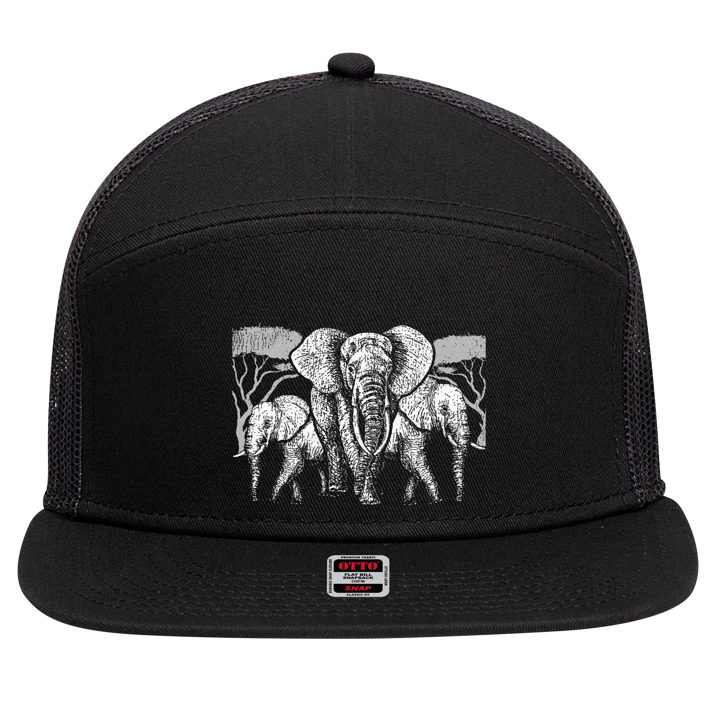 Elephant Family Africa Safari Zoo Keeper Gift Elephant 7 Panel Mesh Trucker Snapback Hat