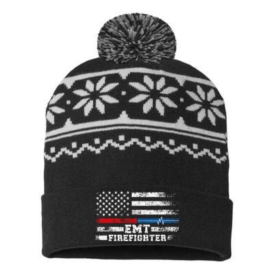 Emt Firefighter American Flag Proud Firefighter Emt USA-Made Snowflake Beanie