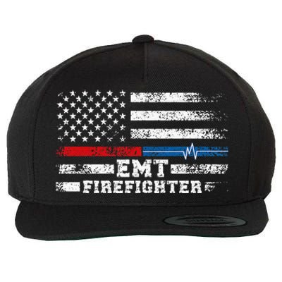 Emt Firefighter American Flag Proud Firefighter Emt Wool Snapback Cap