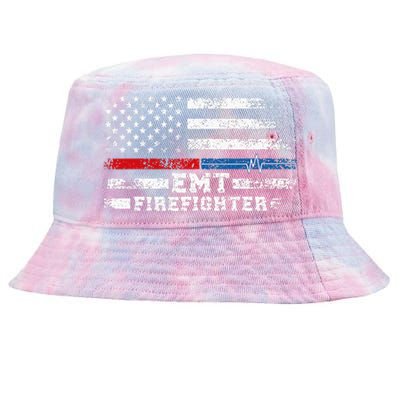 Emt Firefighter American Flag Proud Firefighter Emt Tie-Dyed Bucket Hat