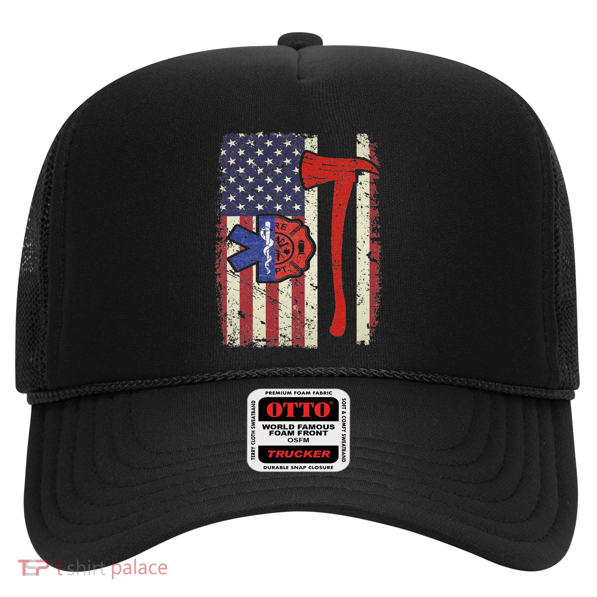 Emt Firefighter American Flag Patriot Paramedic Firefighter Trucker Hat
