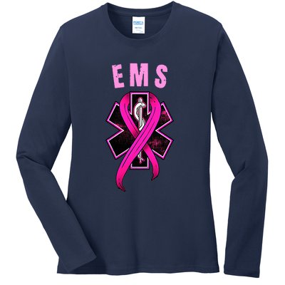 EMS For A Cure Breast Cancer Awareness Ladies Long Sleeve Shirt