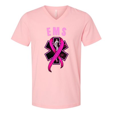 EMS For A Cure Breast Cancer Awareness V-Neck T-Shirt