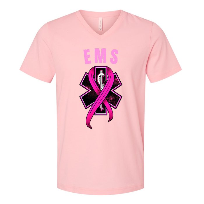 EMS For A Cure Breast Cancer Awareness V-Neck T-Shirt