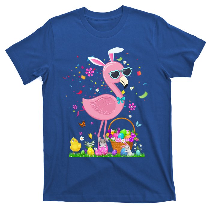 Easter Flamingo Bunny Ears With Easter Basket 2021 Gift T-Shirt