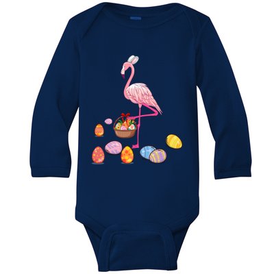 Easter Flamingo Bunny Lovers Egg Basket Funny Easter Gift Baby Long Sleeve Bodysuit