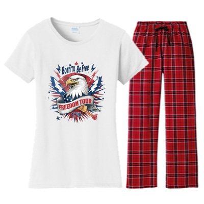 Eagle Freedom Born To Be Free 4th Of July Women's Flannel Pajama Set