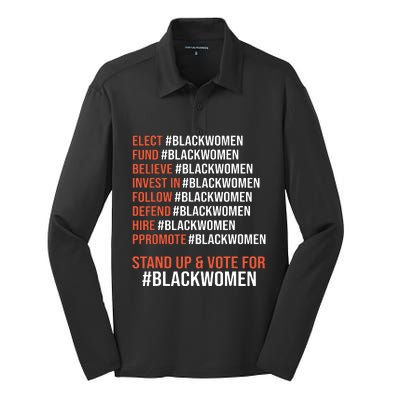 Elect Fund Believe Invest In Follow Defend Black Women Silk Touch Performance Long Sleeve Polo