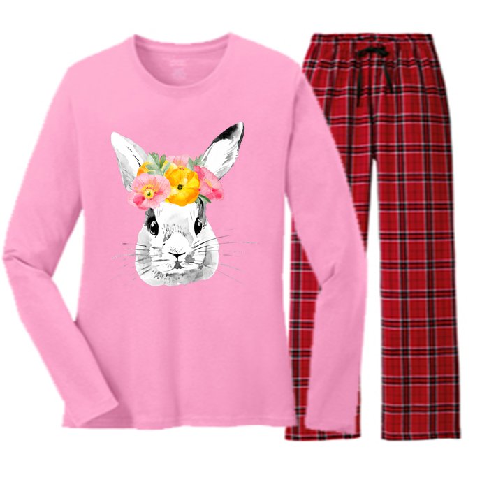 Easter Female Bunny Holiday Women's Long Sleeve Flannel Pajama Set 