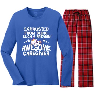 Exhausted From Being Such A Freakin’ Awesome Caregiver Gift Women's Long Sleeve Flannel Pajama Set 