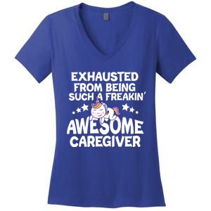 Exhausted From Being Such A Freakin’ Awesome Caregiver Gift Women's V-Neck T-Shirt