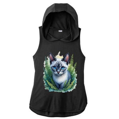 Enchanted Forest Blue Eyed Cat For Pet Lovers Flowers Ladies PosiCharge Tri-Blend Wicking Draft Hoodie Tank