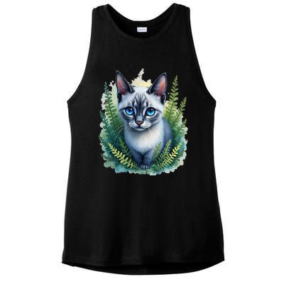 Enchanted Forest Blue Eyed Cat For Pet Lovers Flowers Ladies PosiCharge Tri-Blend Wicking Tank