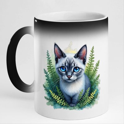 Enchanted Forest Blue Eyed Cat For Pet Lovers Flowers 11oz Black Color Changing Mug