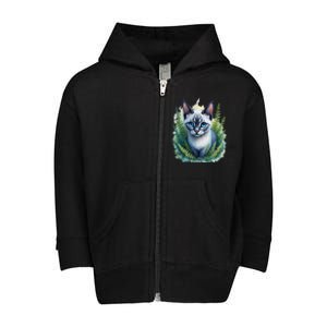 Enchanted Forest Blue Eyed Cat For Pet Lovers Flowers Toddler Zip Fleece Hoodie