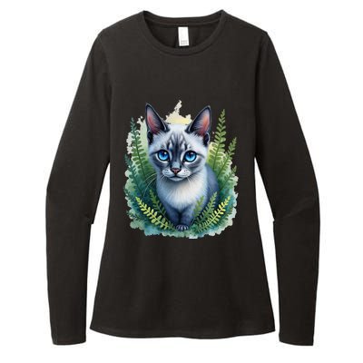 Enchanted Forest Blue Eyed Cat For Pet Lovers Flowers Womens CVC Long Sleeve Shirt