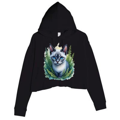 Enchanted Forest Blue Eyed Cat For Pet Lovers Flowers Crop Fleece Hoodie