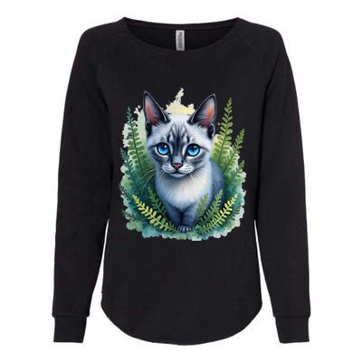 Enchanted Forest Blue Eyed Cat For Pet Lovers Flowers Womens California Wash Sweatshirt