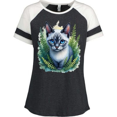 Enchanted Forest Blue Eyed Cat For Pet Lovers Flowers Enza Ladies Jersey Colorblock Tee