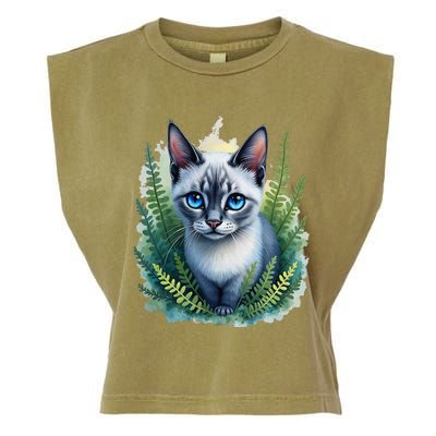 Enchanted Forest Blue Eyed Cat For Pet Lovers Flowers Garment-Dyed Women's Muscle Tee