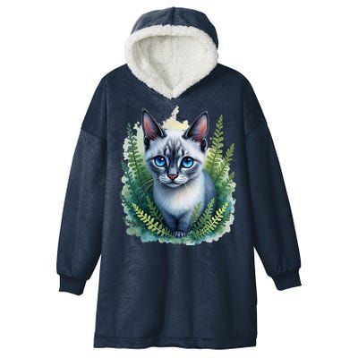 Enchanted Forest Blue Eyed Cat For Pet Lovers Flowers Hooded Wearable Blanket