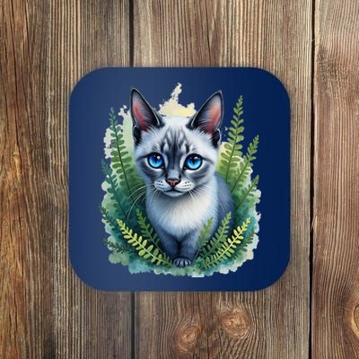 Enchanted Forest Blue Eyed Cat For Pet Lovers Flowers Coaster