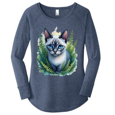 Enchanted Forest Blue Eyed Cat For Pet Lovers Flowers Women's Perfect Tri Tunic Long Sleeve Shirt