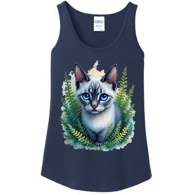 Enchanted Forest Blue Eyed Cat For Pet Lovers Flowers Ladies Essential Tank